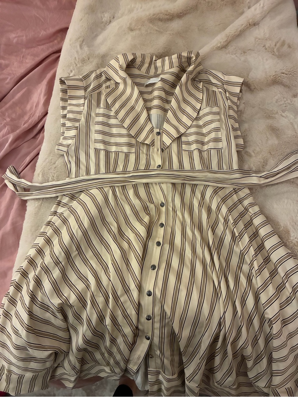 Anne Fontaine Cream Midi Dress with Brown Stripes